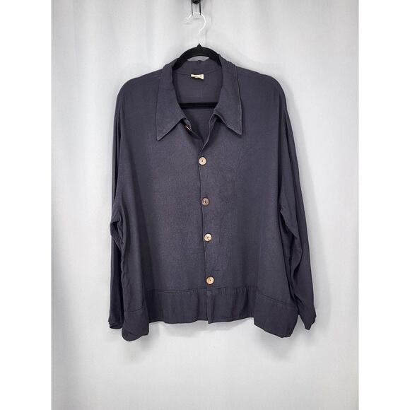 CP Shades Shirt Womens Large Blue Button Front Rayon Collared Long Sleeve Blouse - Picture 1 of 9